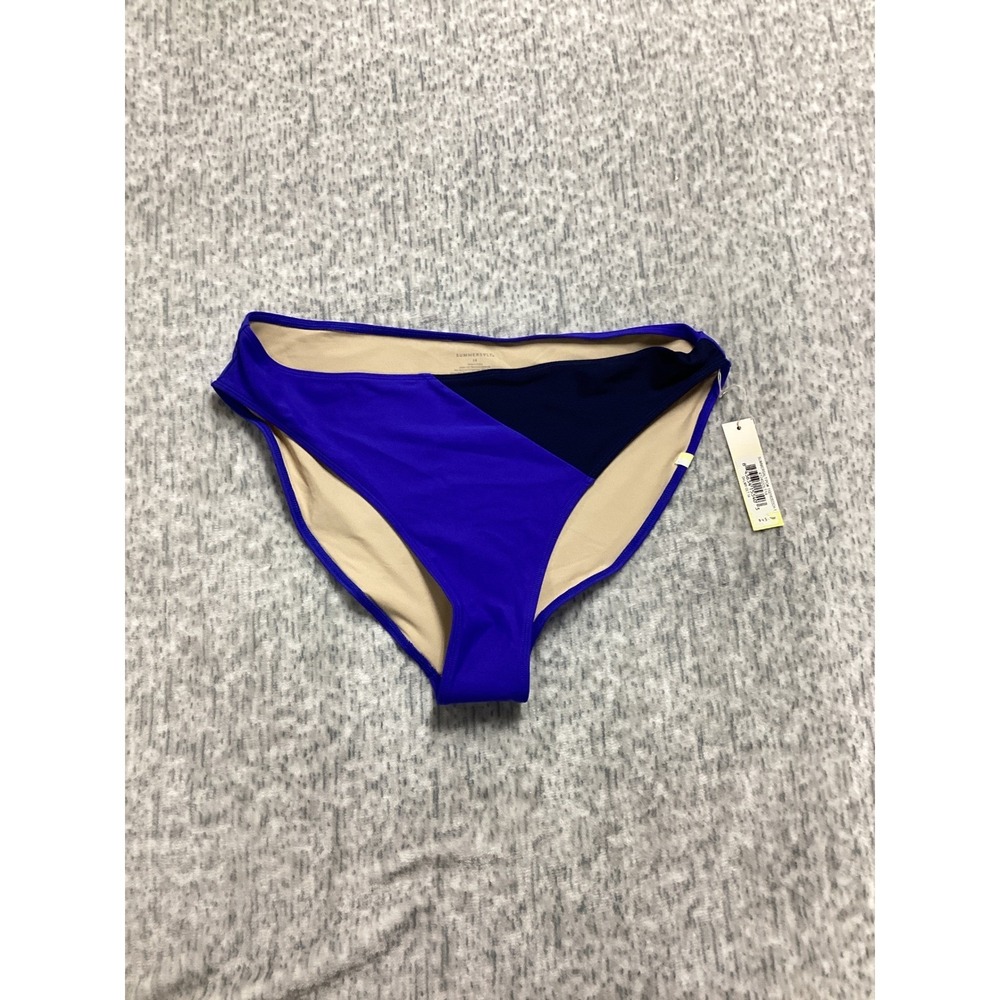 Summersalt The Diagonal Mid-Rise Bikini Bottom Blue Navy Colorblock Size 6 NEW